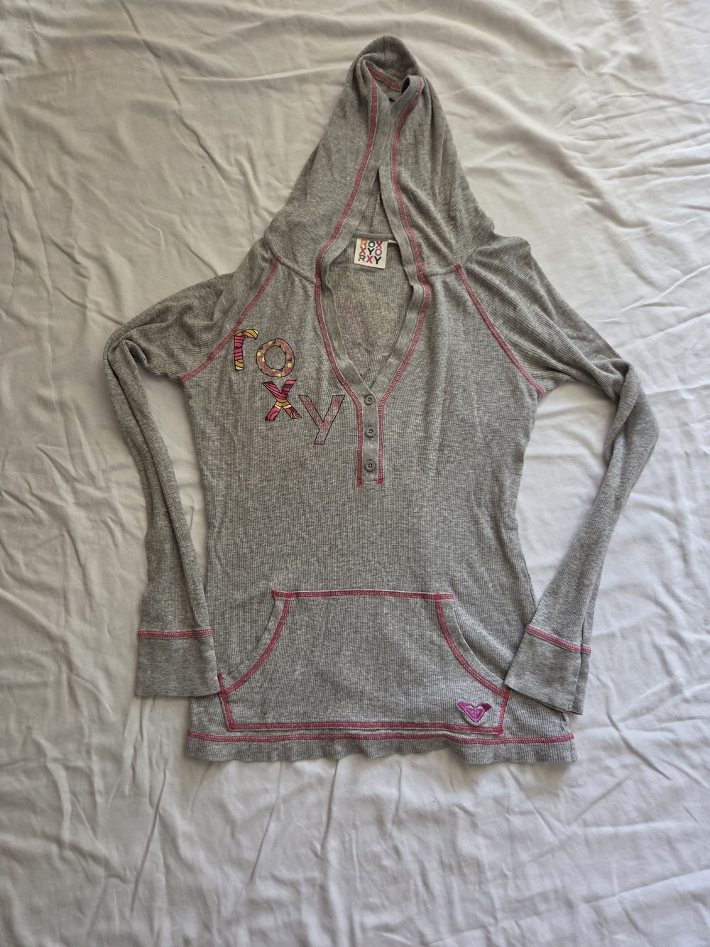 Roxy Gray Hoodie  with Pink Trim Size L